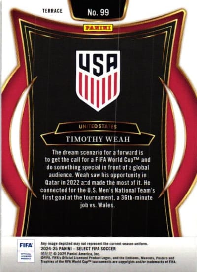 Tarjeta Select de Timothy Weah (reverso)