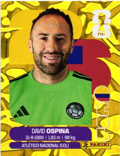David Ospina – El Rey David de Colombia | Guardameta legendario rumbo al Mundial · Panini FIFA World Cup 2026 Gold Flood Crumple #COL3